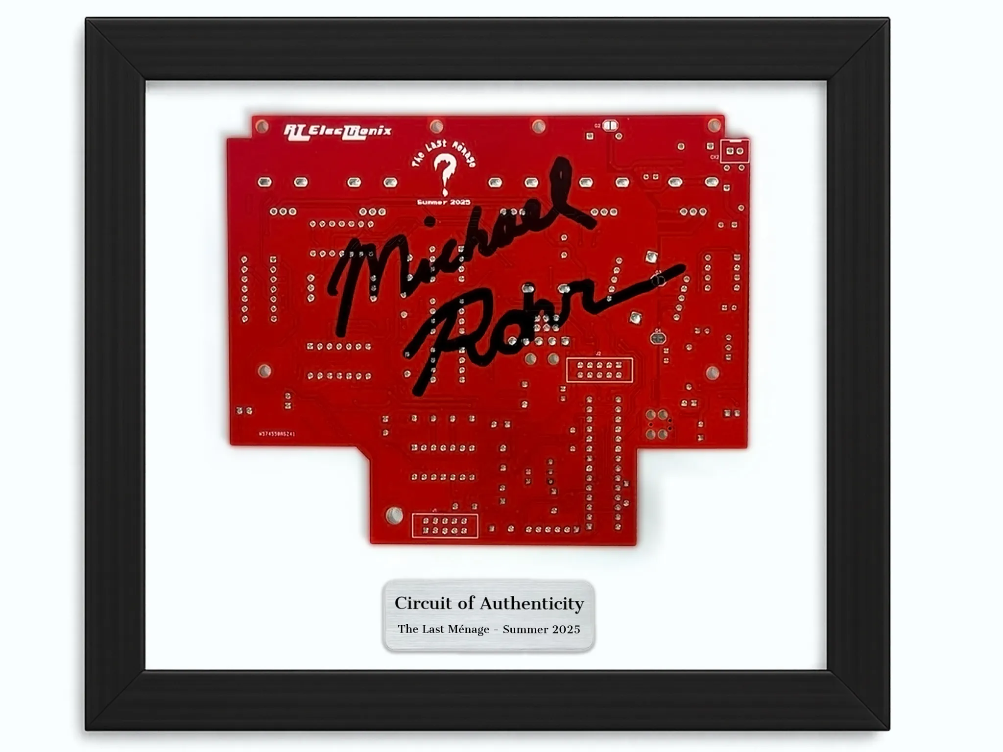 Red Threeway circuit board signed by one RT ElecTRonix builder.